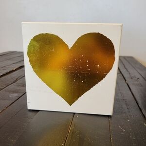 Wooden Sign White Wood Metallic Gold Heart Home Decor Decoration 6" x 6"